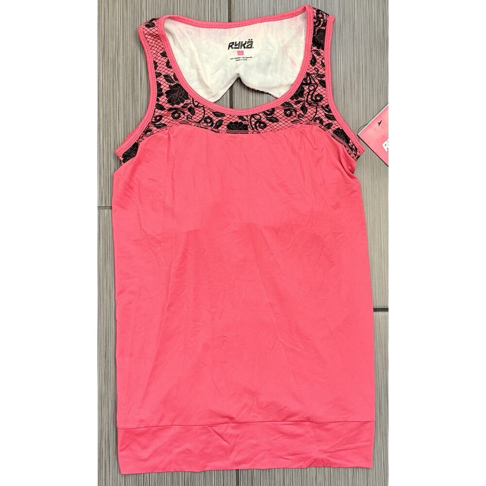 Ryka Women's Lace Tank Top Pink/Black Size Small Built In Bra NWT